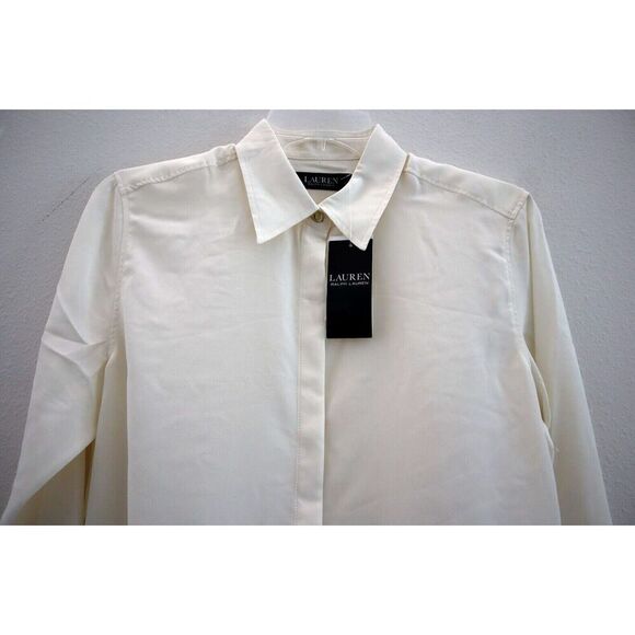 Lauren Ralph Lauren Women Sz S Winter Cream/Beige L/S Crepe Button-Up Shirt - Picture 5 of 10
